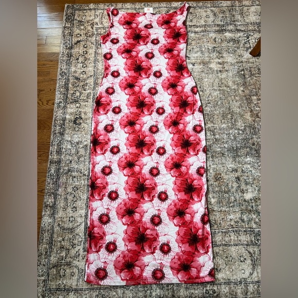 Rebdolls Womens Stephanie Knotted Sleeve Bodycon Floral Maxi Dress 1X Red Summer - Picture 14 of 16